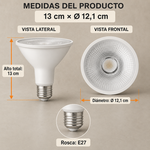 Bombillo LED PAR38 13.5W E27 110V Luz Cálida o Blanca
