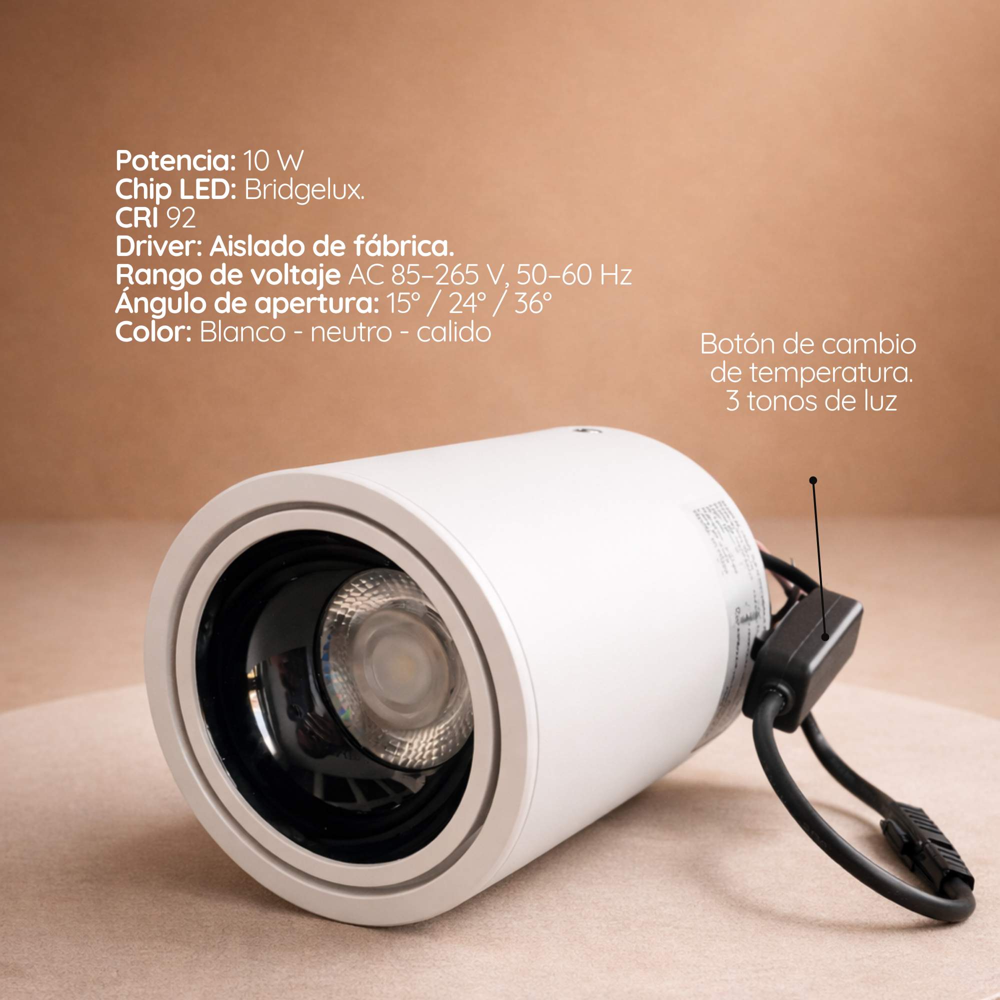 Cilindro LED Sobreponer 10W 3 Tonos Blanco 3000K 4000K 6000K CRI90