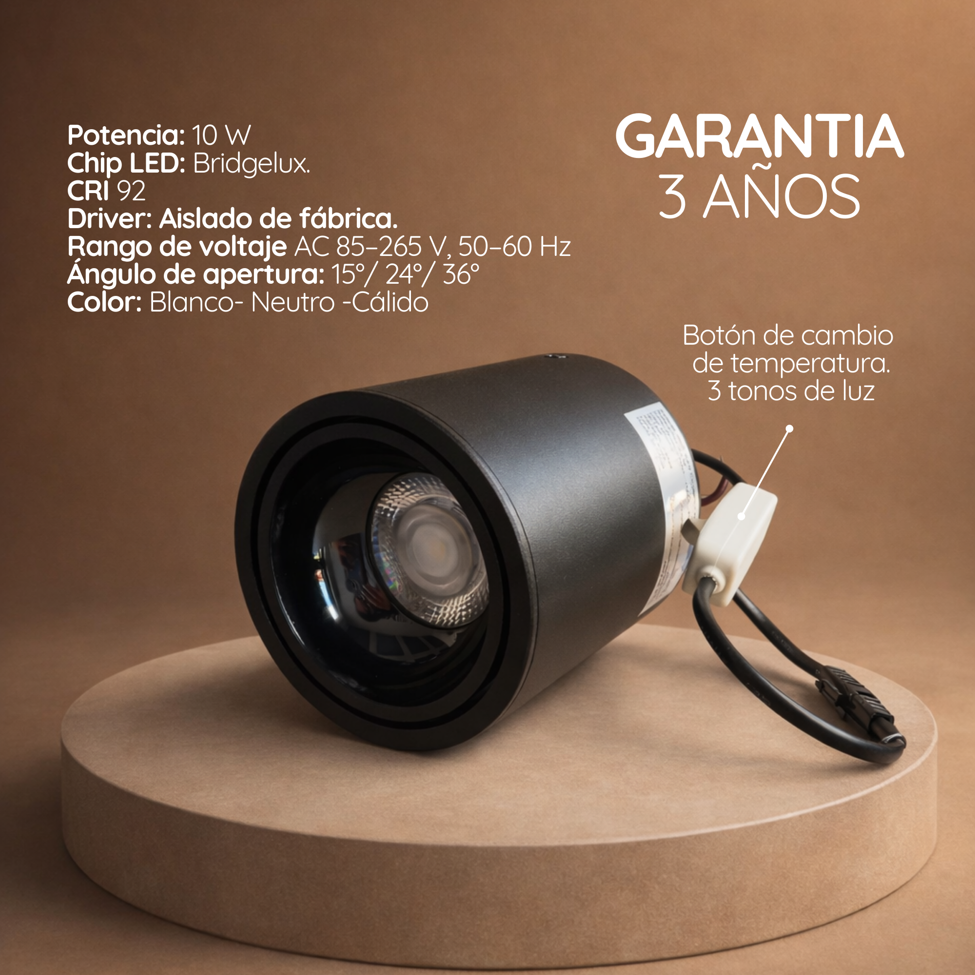 Cilindro LED sobreponer integrado luz 3 tonos - Negro