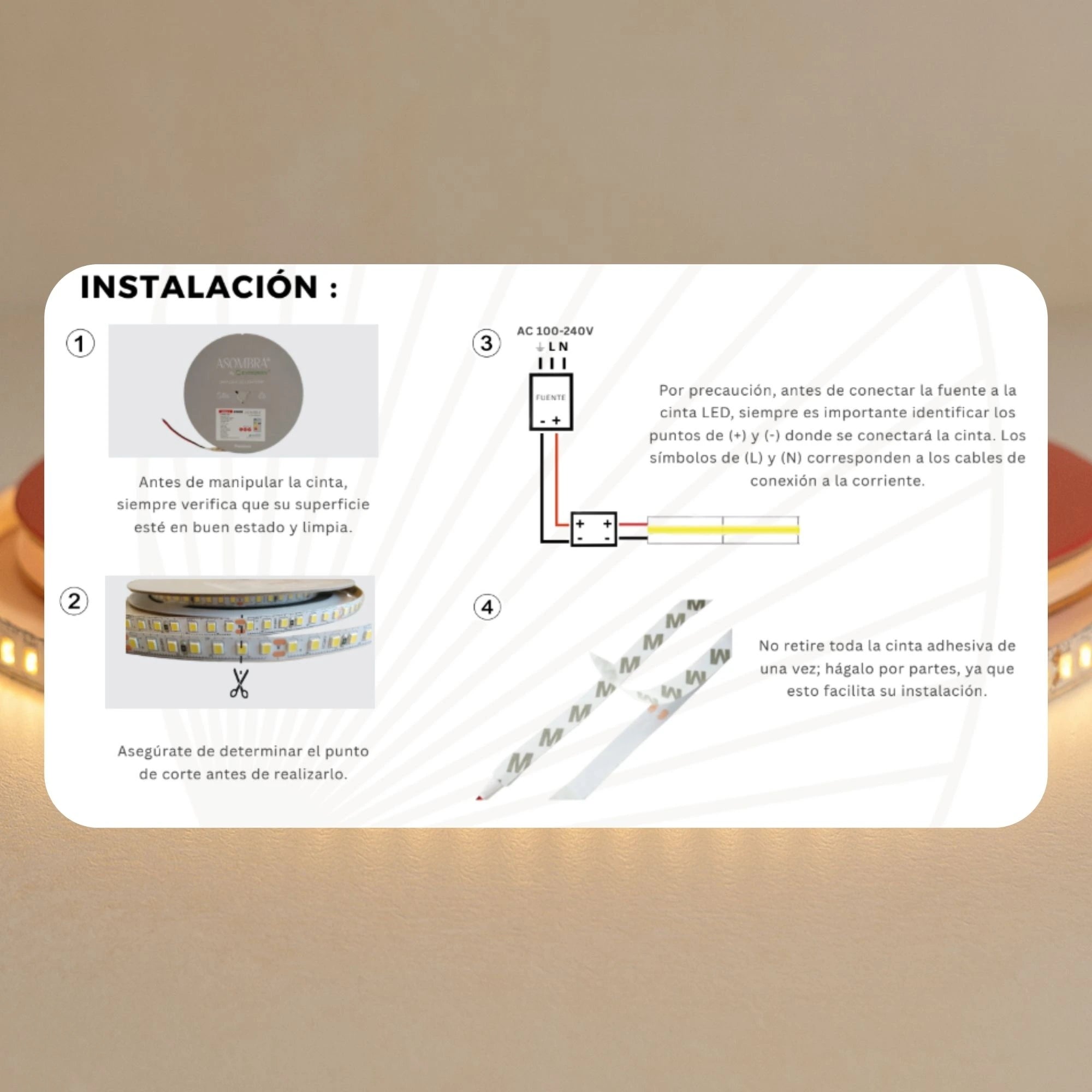 Cinta LED compacta de 8 mm para estanterías, techos X10M (24V, 12W) PREMIUM ASOMBRA