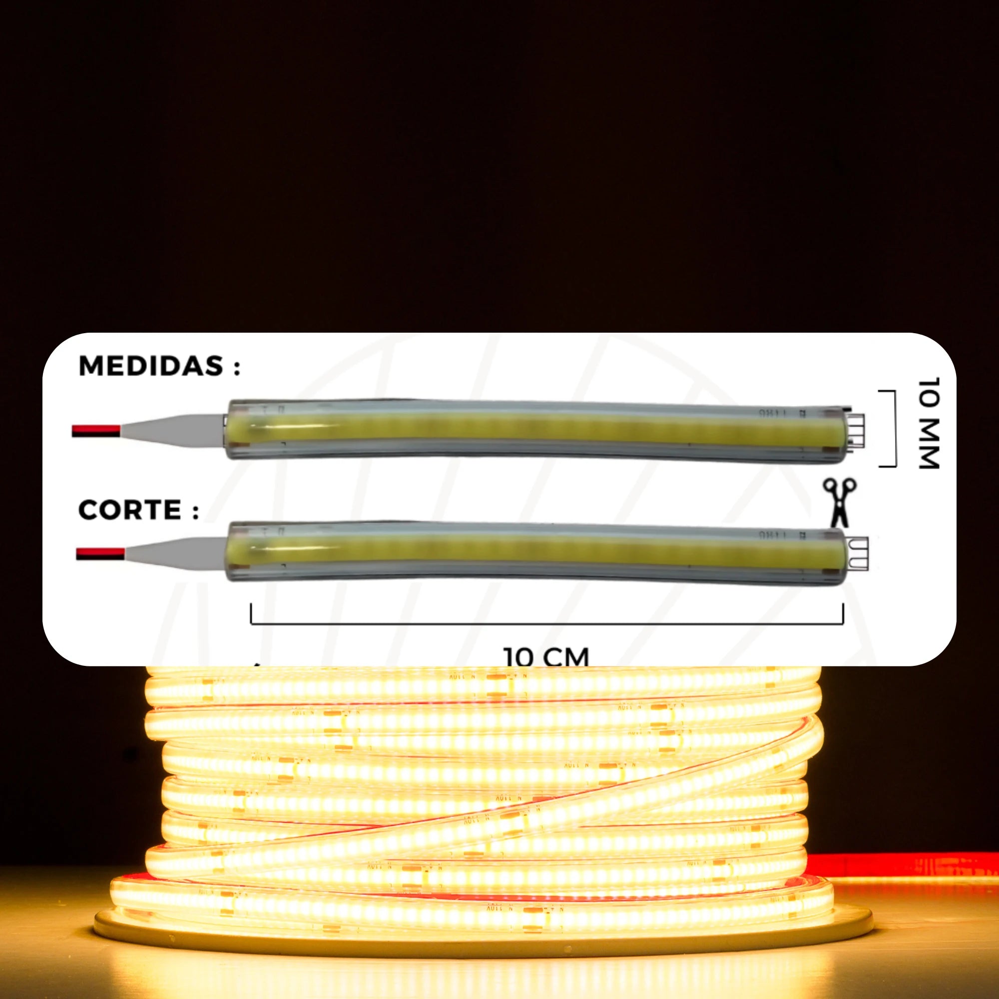 Cinta LED COB de luz continua sin puntos 110V 8 mm Serie Linx X10M (11 W) PREMIUM ASOMBRA