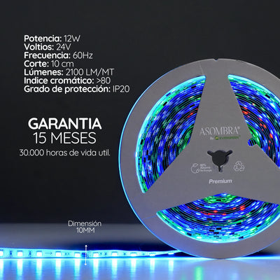 Cinta LED RGB Multicolor 24V 12W Pixel x 10 Metros