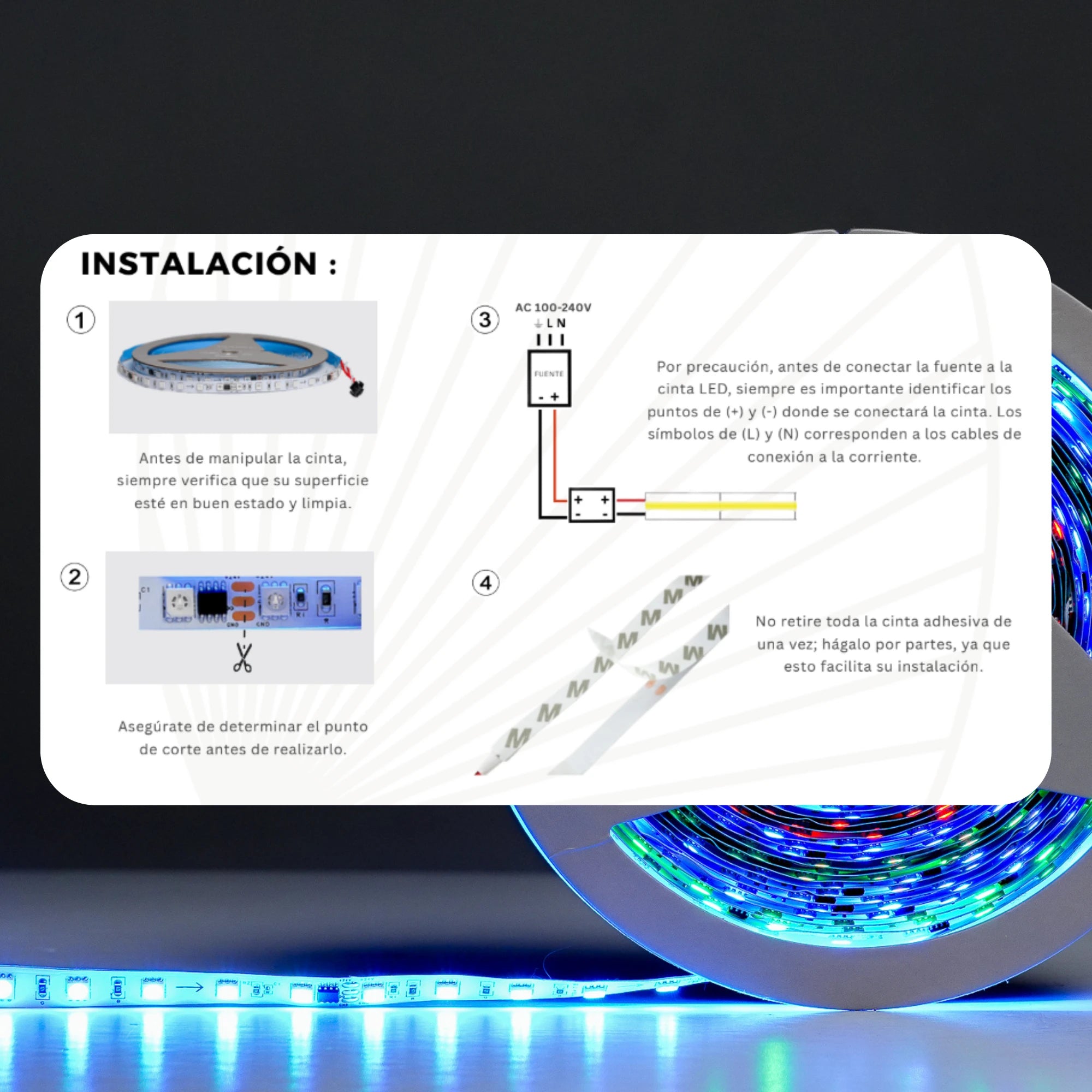 Cinta LED RGB multicolor para bares, vitrinas y color dinámico Serie pixel X10M (24V, 12W) PREMIUM ASOMBRA