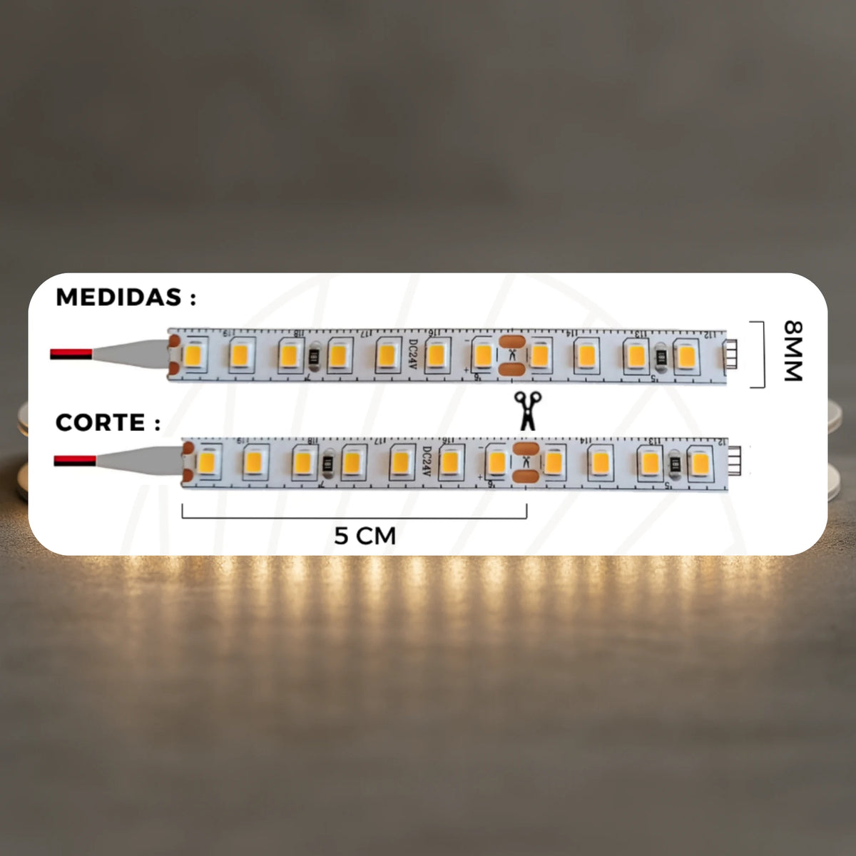 Cinta LED compacta de 8 mm para cocinas, vitrinas y espacios comerciales X10M (24V, 14W)