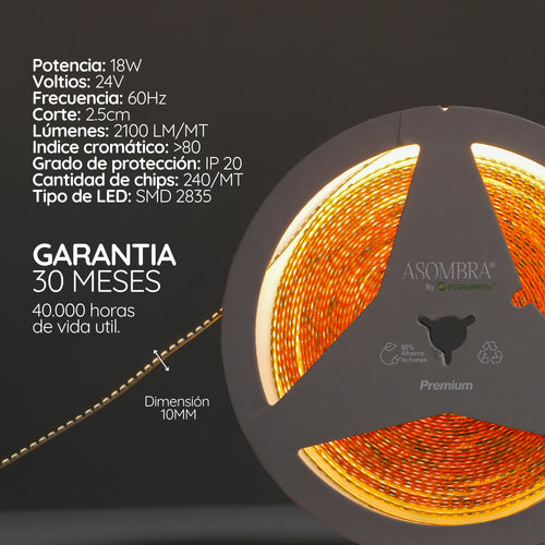 Cinta LED Luz Continua Alta Densidad 2835 24v 18w x 10 metros