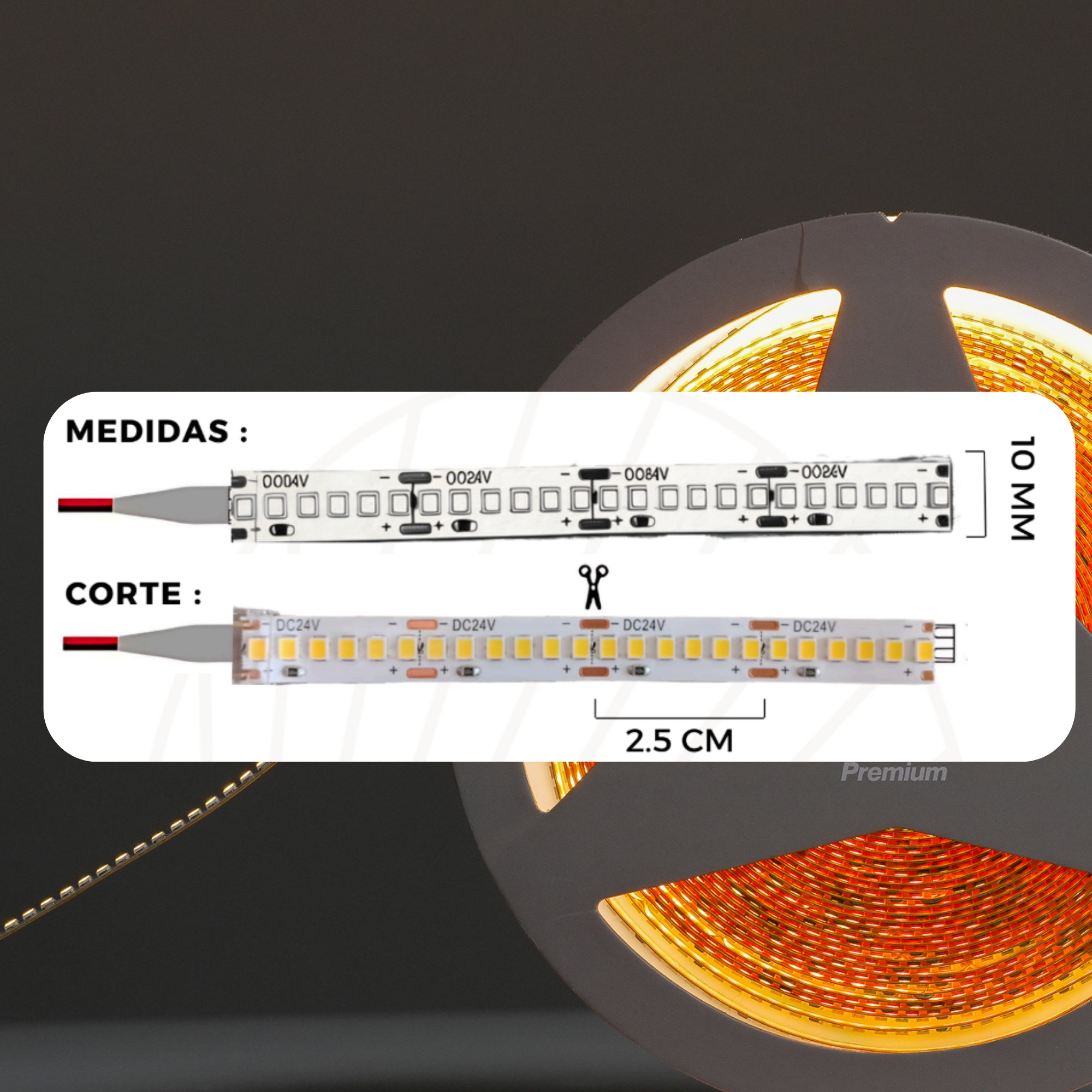 Cinta LED de alta densidad luz continua Serie Pollux x10M (24V, 18W, 240 chips/m) PREMIUM ASOMBRA