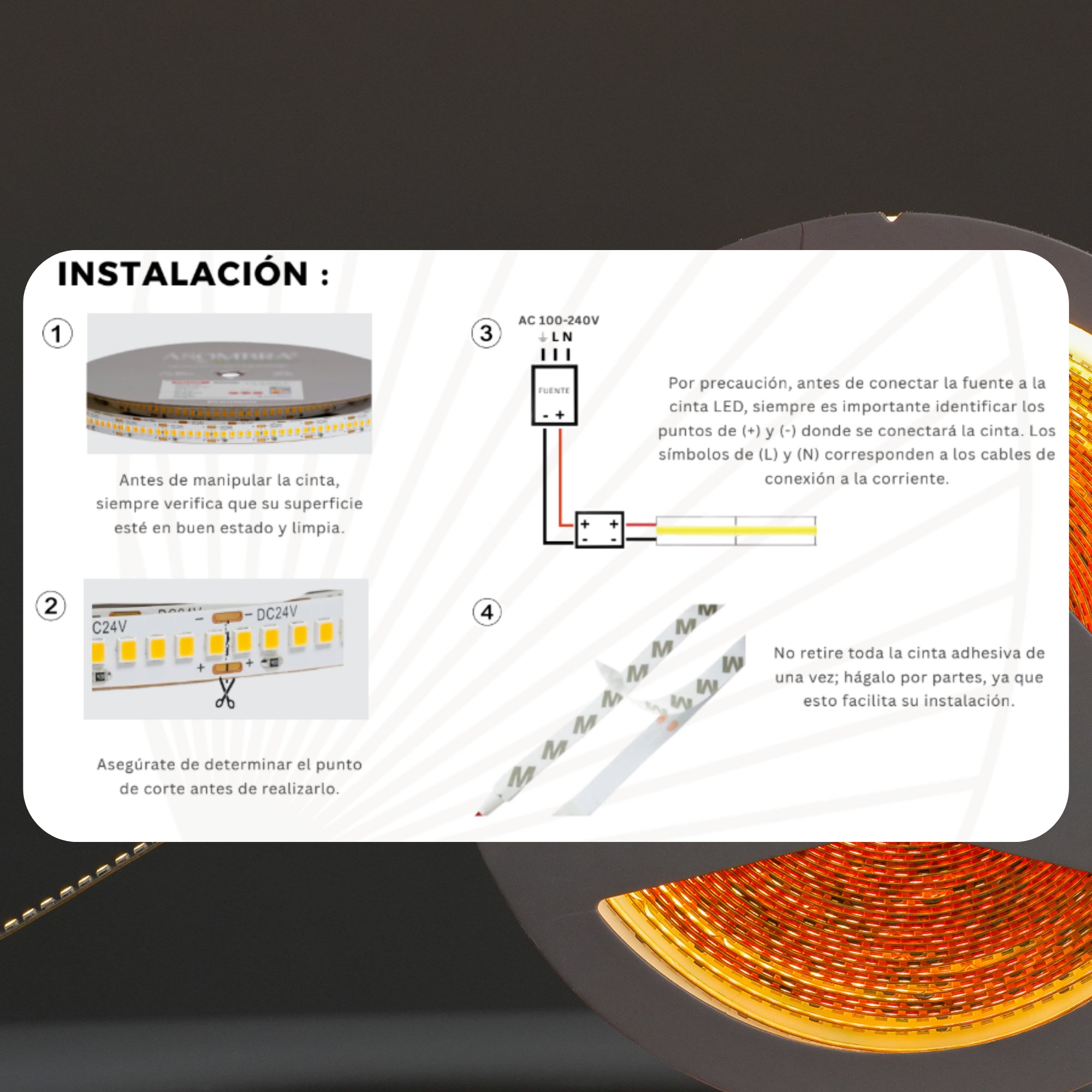 Cinta LED de alta densidad luz continua Serie Pollux x10M (24V, 18W, 240 chips/m) PREMIUM ASOMBRA
