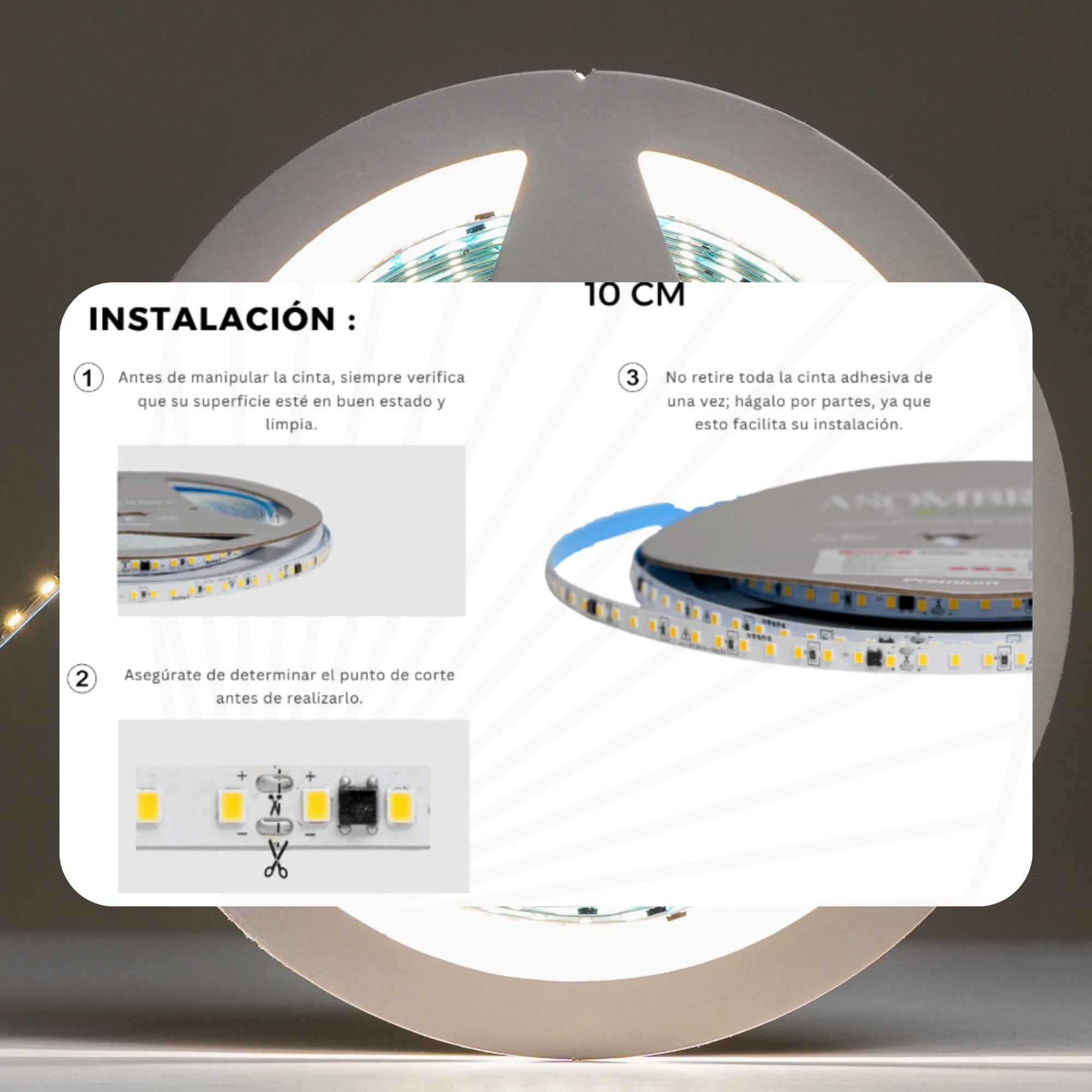 Cinta LED para recorridos largos de luz uniforme 110V Serie Wezen (8W, 120 chips, 550 lúmenes) X10M PREMIUM ASOMBRA