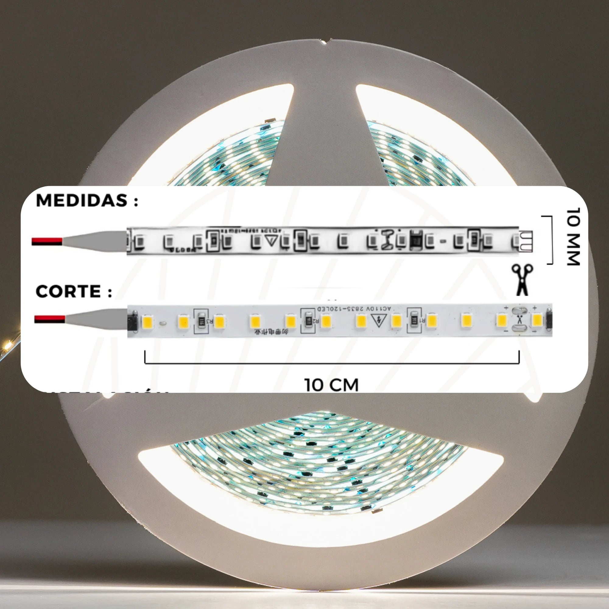 Cinta LED para recorridos largos de luz uniforme 110V Serie Wezen (8W, 120 chips, 550 lúmenes) X10M PREMIUM ASOMBRA