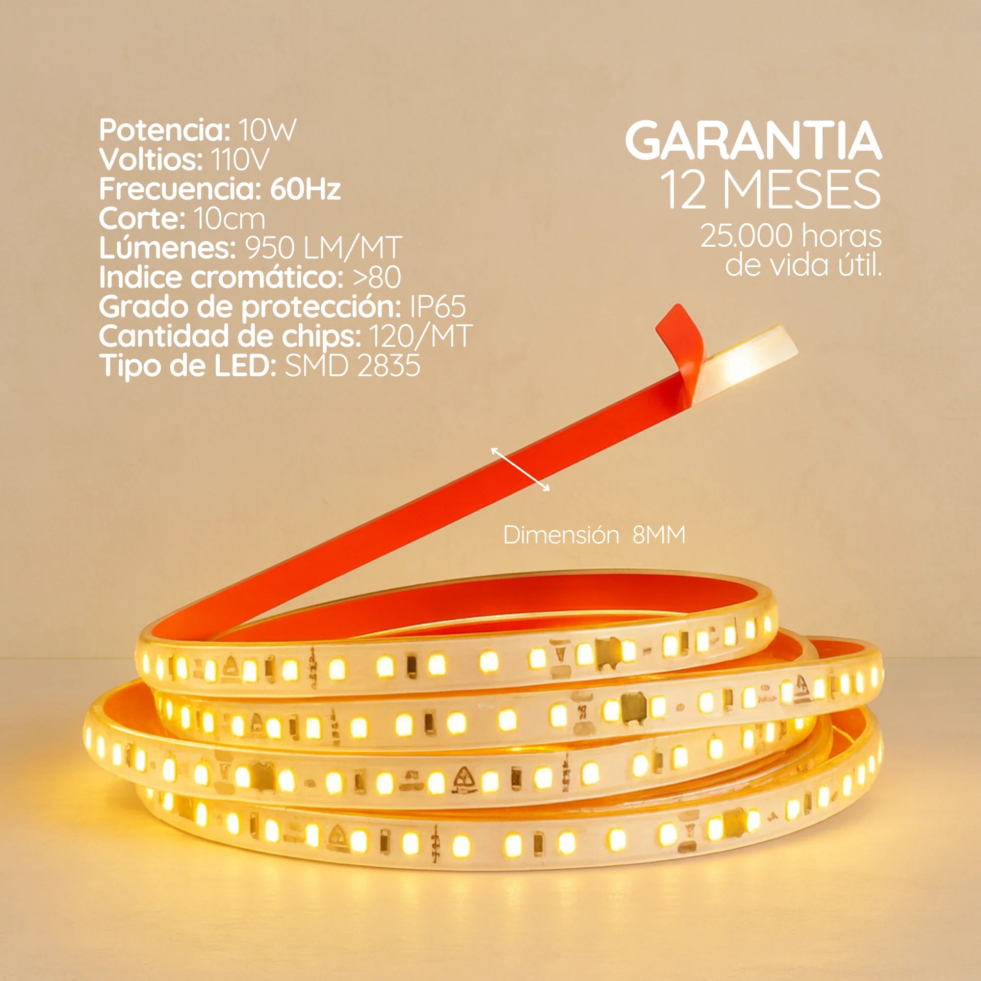 Cinta LED ultradelgada 110V 8 mm para espacios reducidos Serie Super Slim (9 W) X10M PREMIUM ASOMBRA