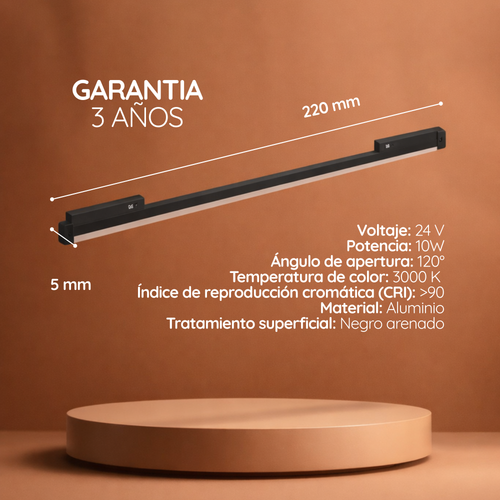 Luminaria LED Lineal Magnética 5mm Opal 6W Negro 3000K 24V