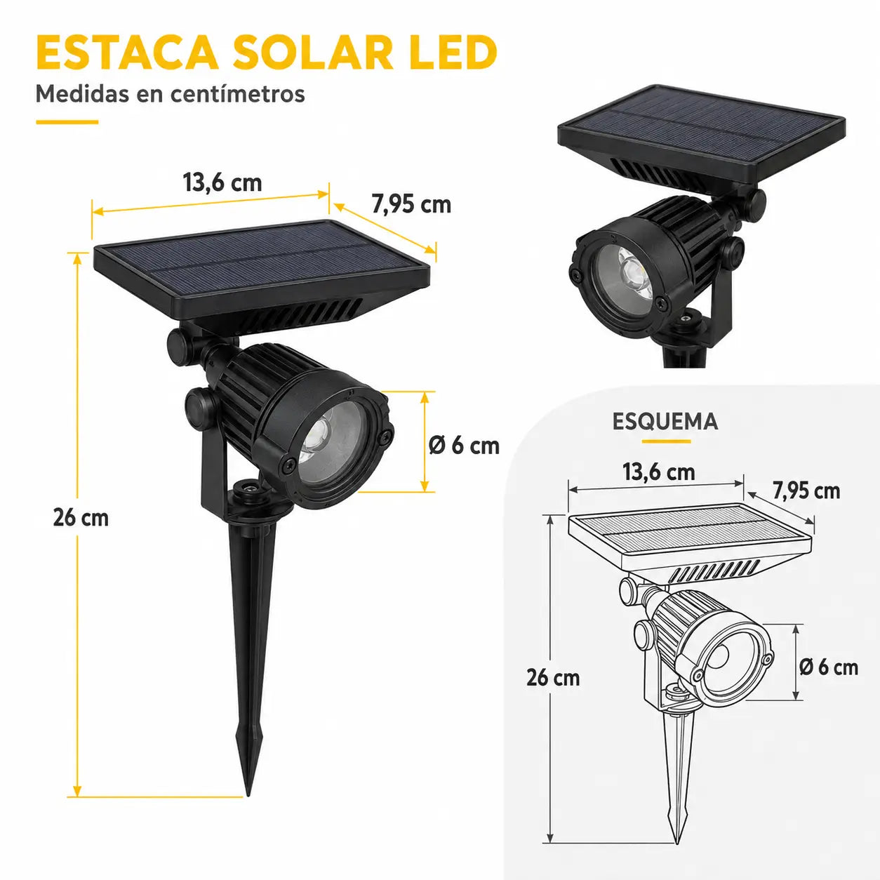 Estaca de Jardín Solar LED 5W 3000K IP65