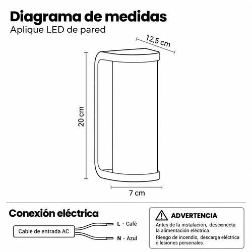 Aplique LED de pared TRANОY 18W negro, luz cálida 3000K