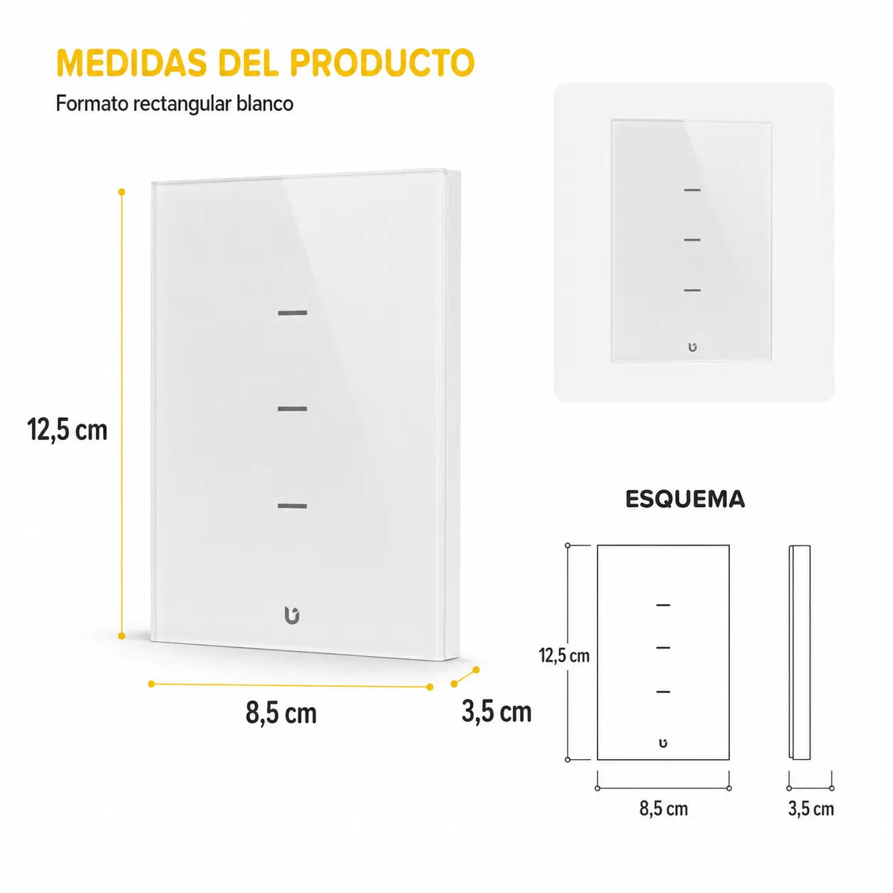 Interruptor Inteligente WiFi Táctil Triple Blanco 3 Circuitos Alexa Google