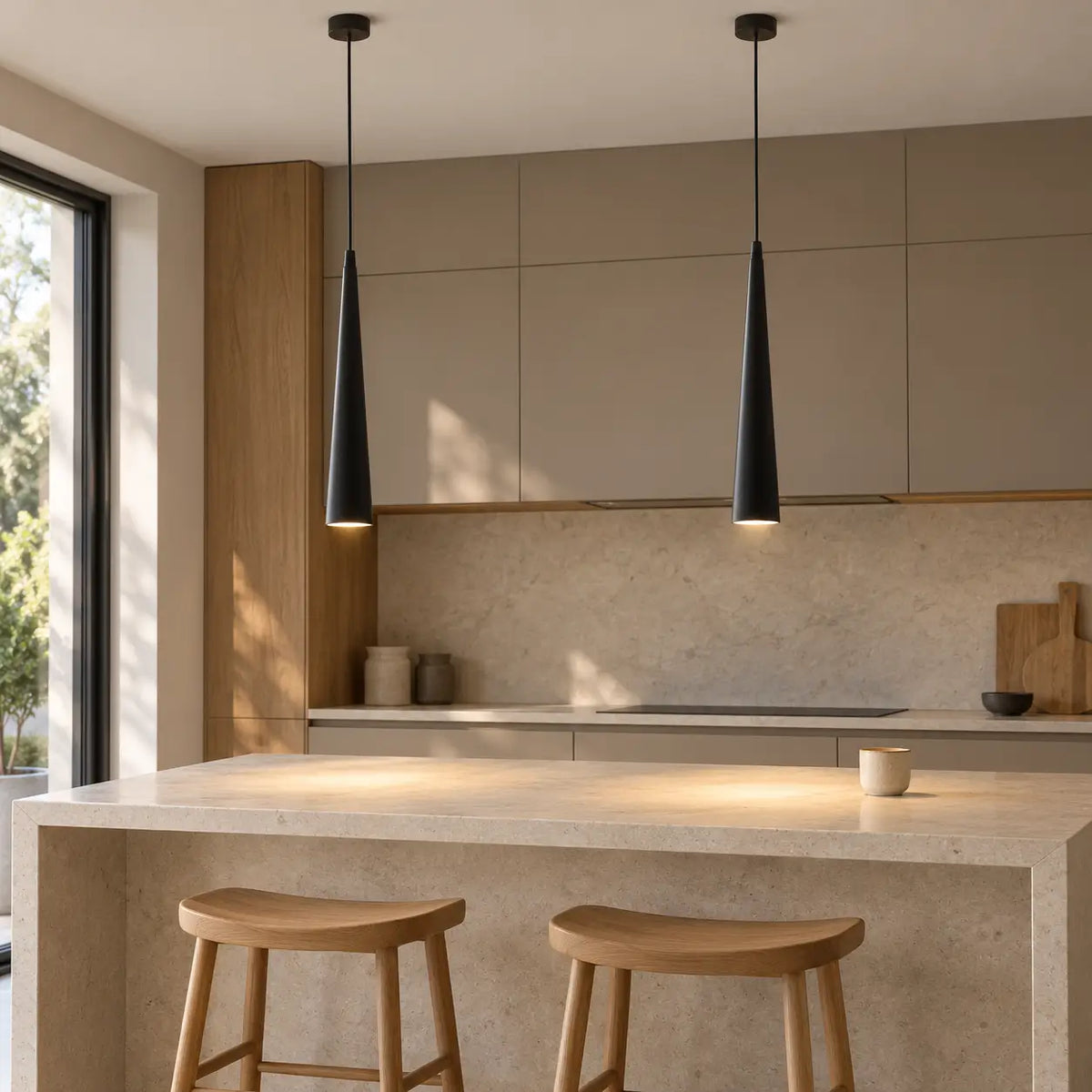 Lámpara Colgante Cónica Negra GU10 de 38 cm con Bombillo LED GU10