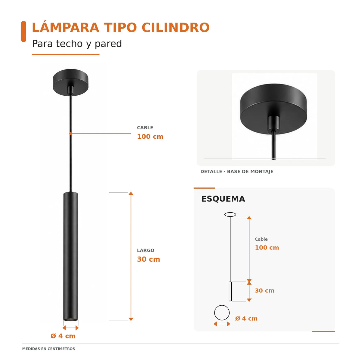 Lámpara tipo cilindro para techo o pared