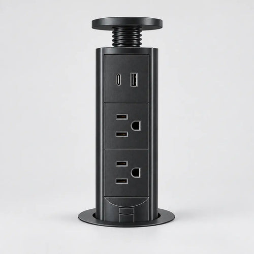 Multitoma retráctil doble con USB-A y USB-C