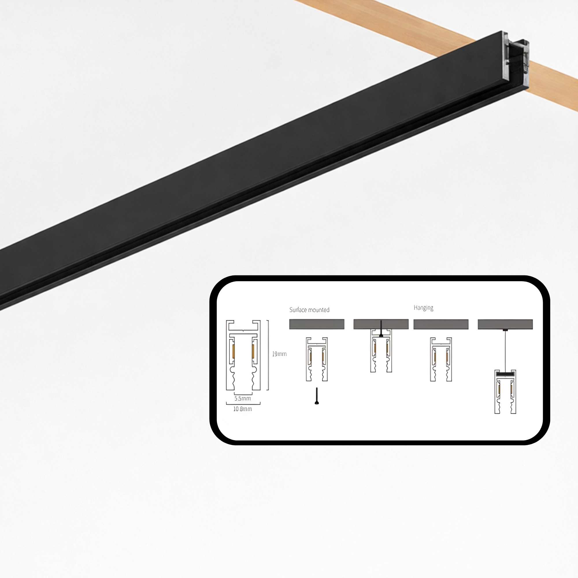 Riel Magnético 5mm para Sobreponer Negro x 3 metros