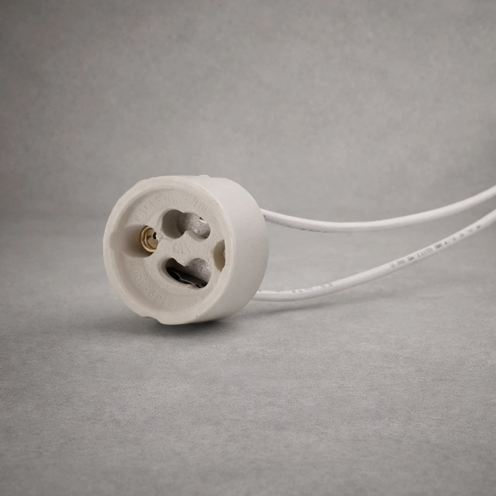 Socket cerámico GU10 en cilindro sobreponer vista interior detallada