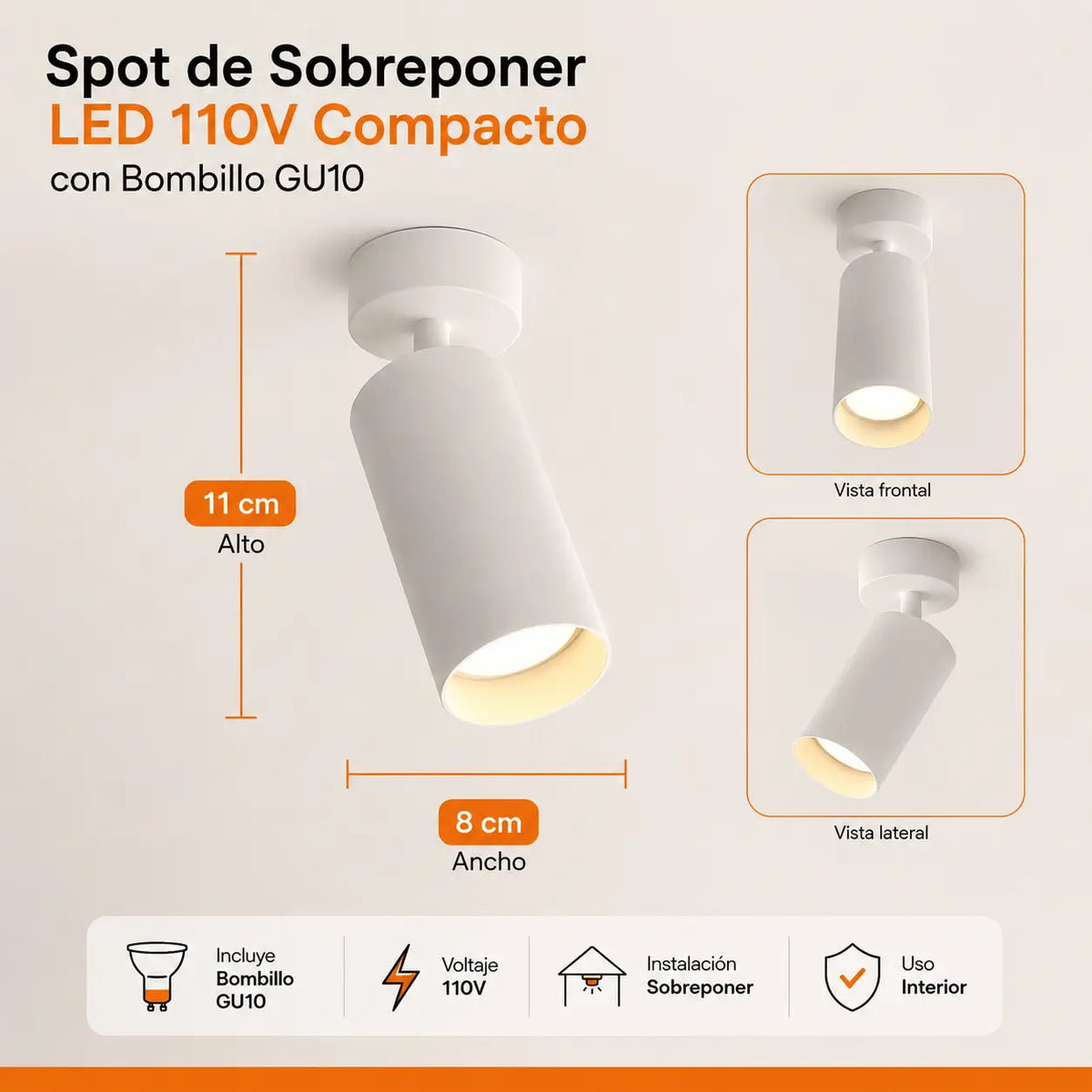 Spot de Sobreponer LED 110V Compacto con Bombillo GU10
