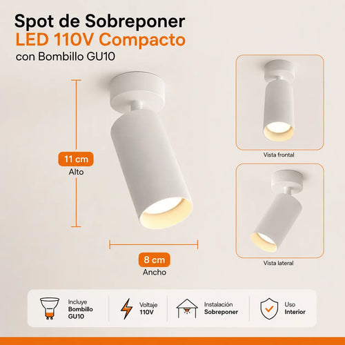 Spot de Sobreponer LED 110V Compacto con Bombillo GU10