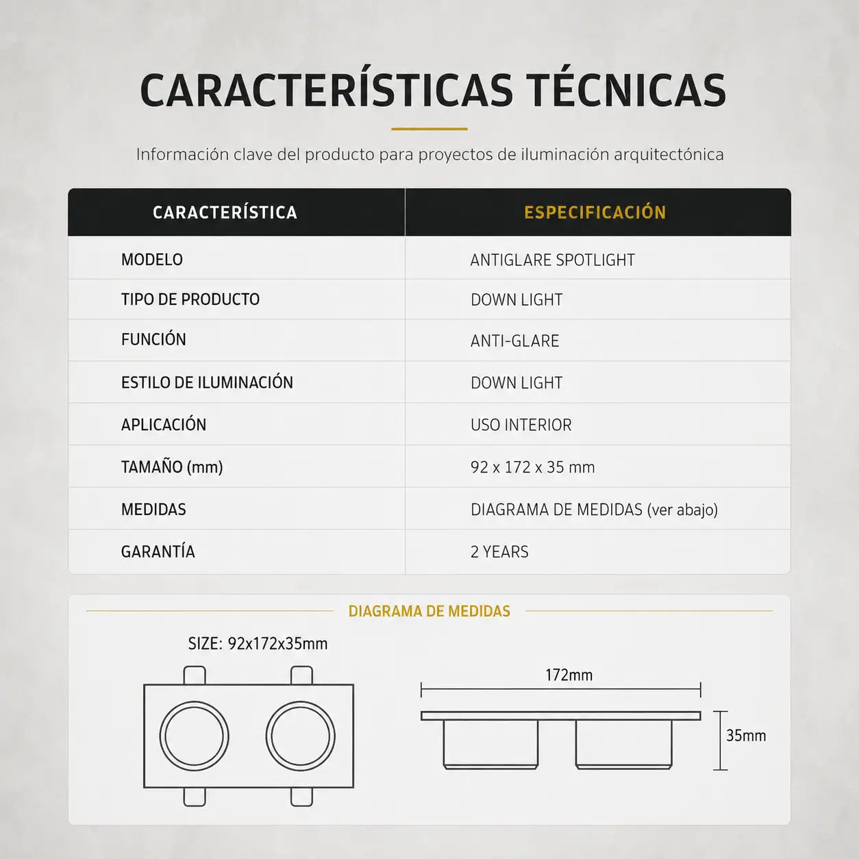 Ojo de Buey Cuadrado Doble PVC para Bombillo GU10 Recesado