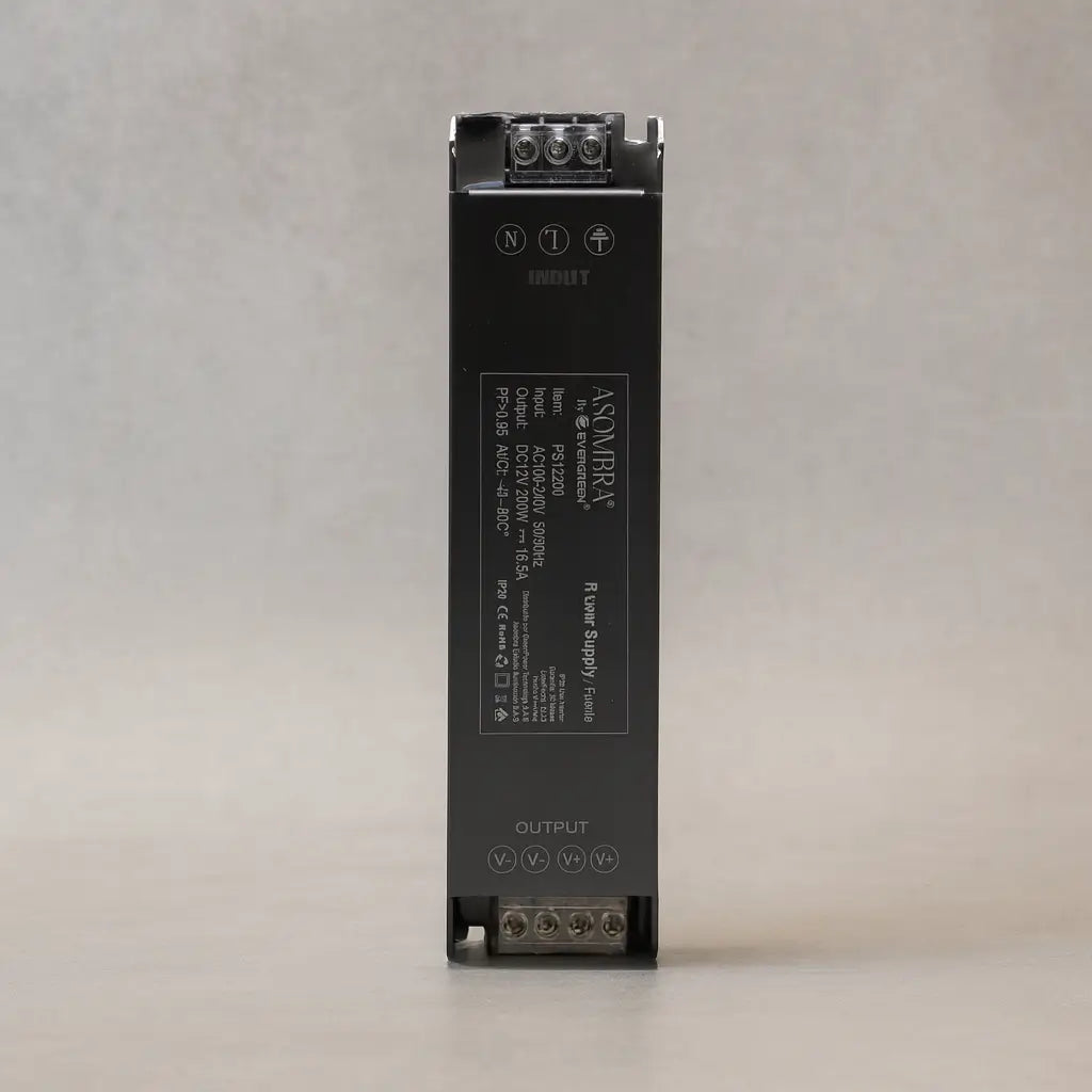 Fuente Slim 12V 16.5A para cintas LED. Para proyectos de alto consumo interior ASOMBRA