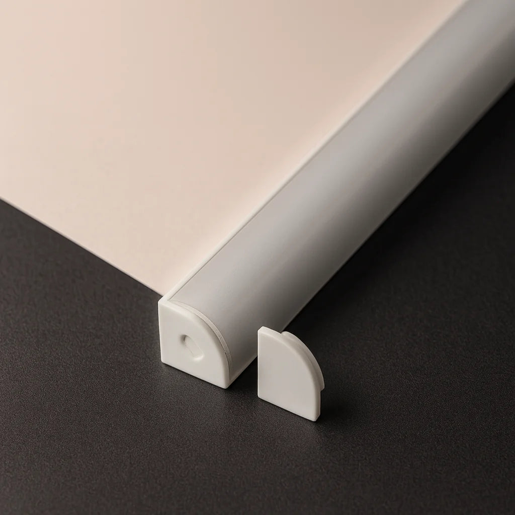 Perfil de aluminio LED 1616H esquinero con difusor opal para iluminación indirecta
