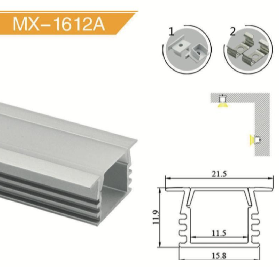 Perfil para cinta led Incrustar doble fondo 3 metros MX 1612A