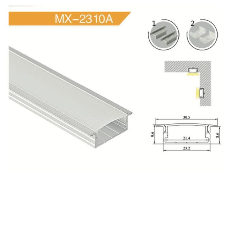 Perfil para cinta led plano doble de incrustar 3 mtrs MX 2310A